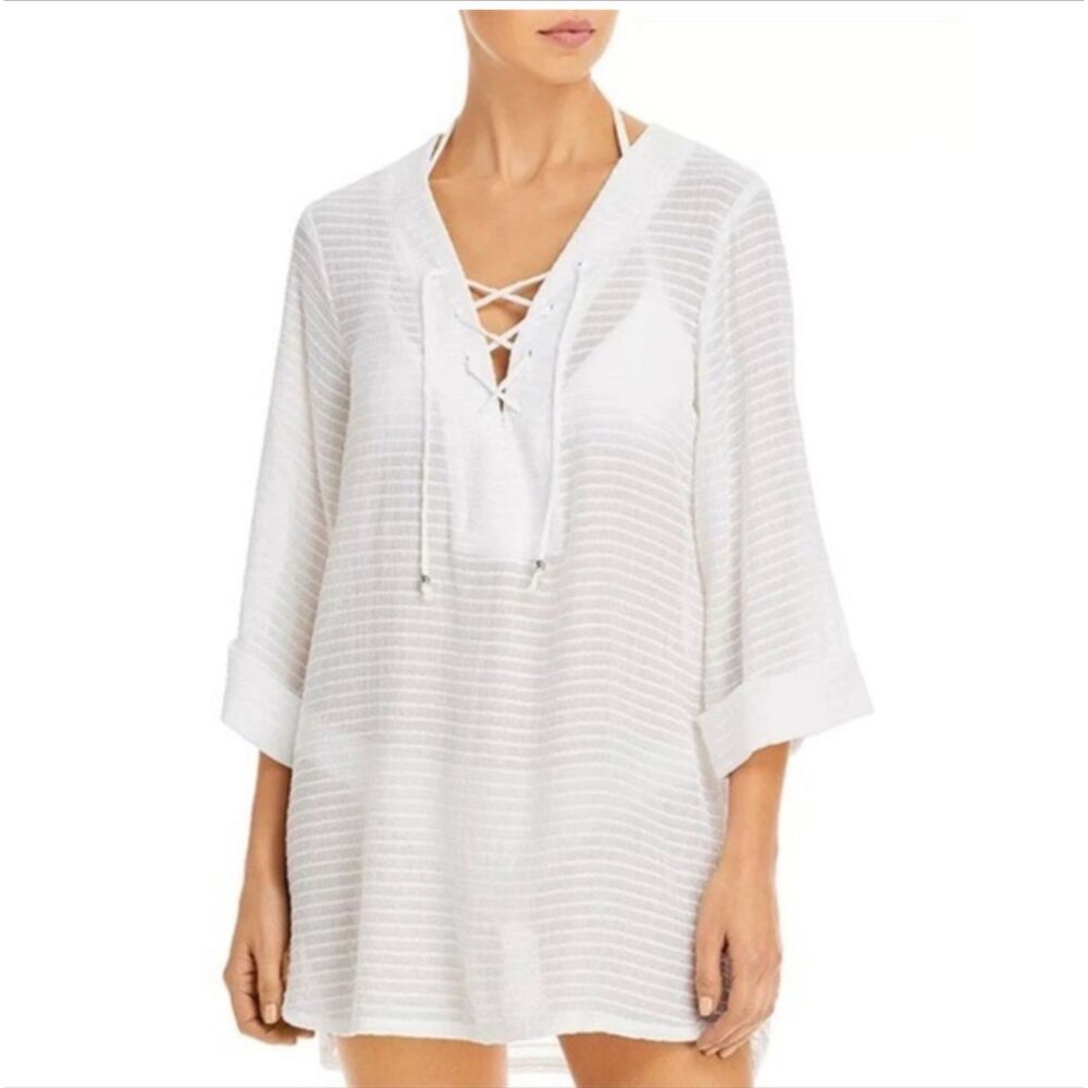 NWT J Valdi White Santa Barbara Shirt Tunic Coverup Size Small - Picture 2 of 3